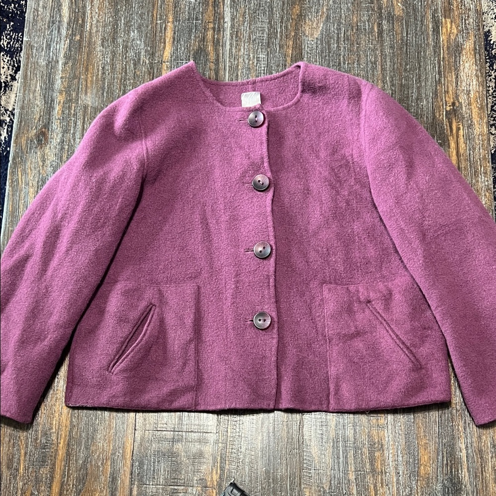 J. Jill Rose-Purple Button-Front Wool Coatlet